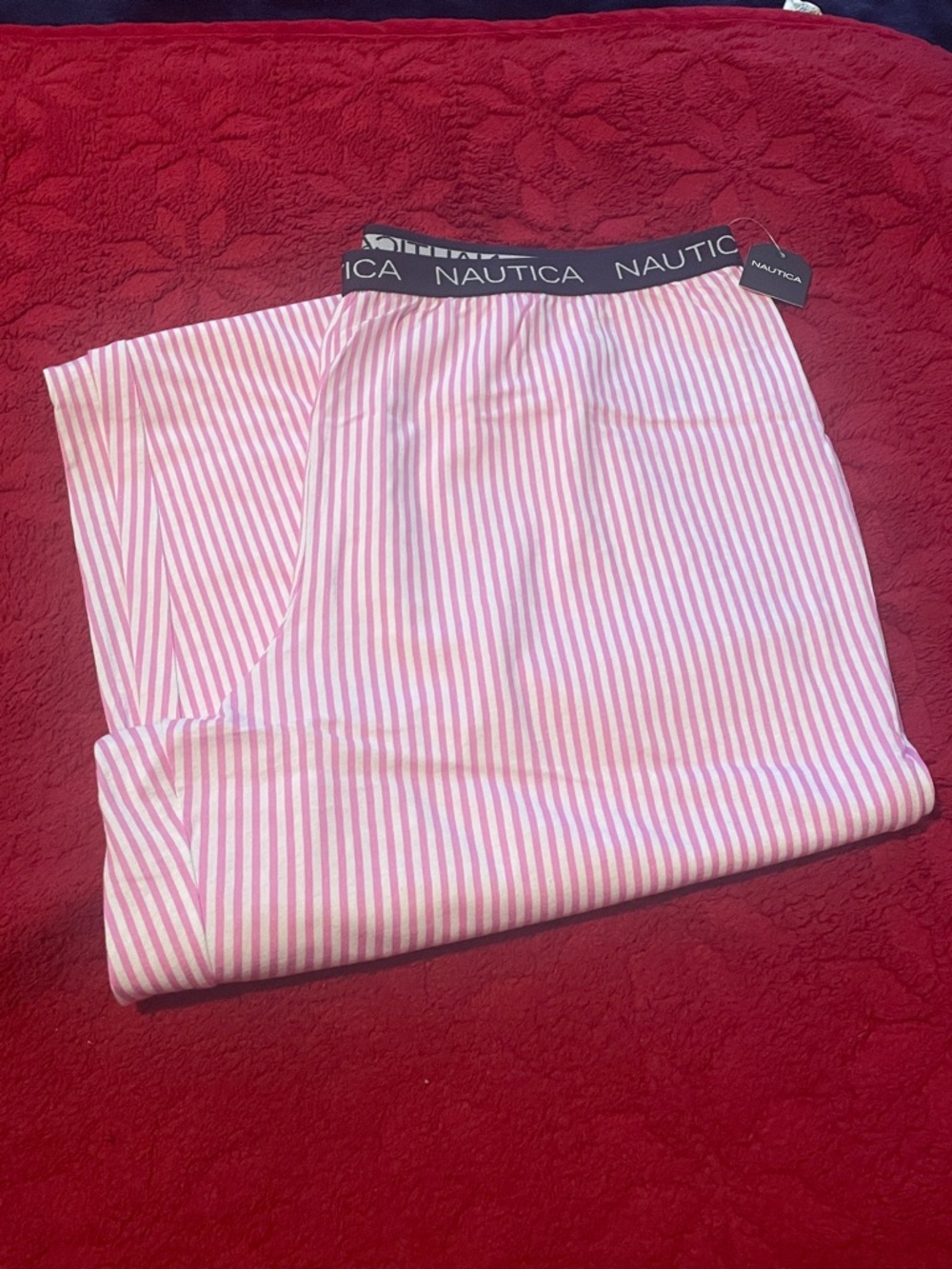 Nautica Pink & White Striped Lounge Pants with Branded Waistband